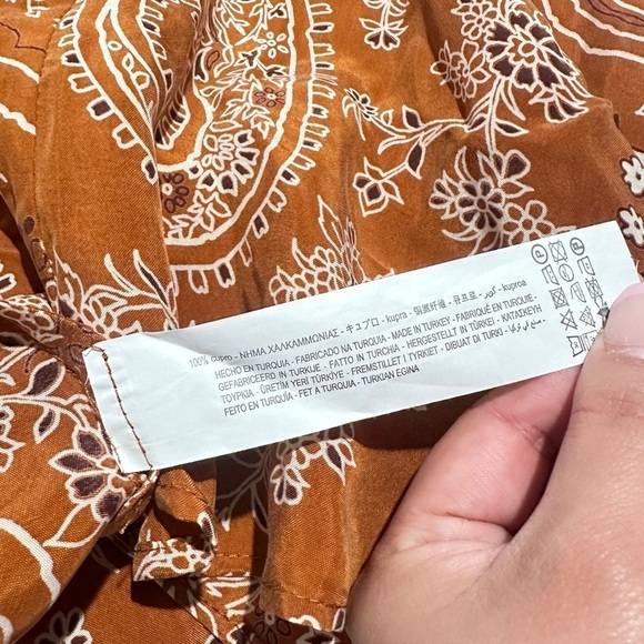 NWT ZARA Printed Boho Camisole Flowy Top in Brown & White Sz L - Picture 10 of 10